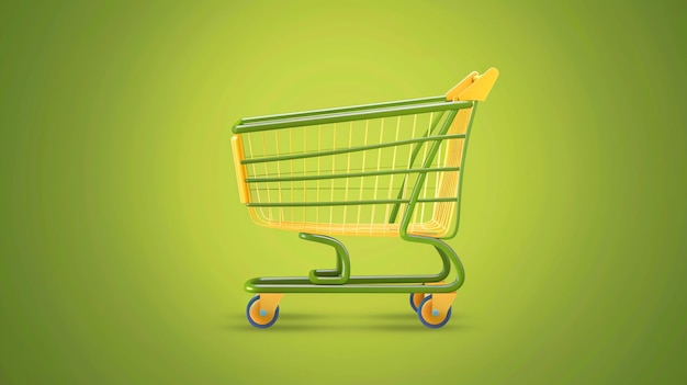 Green shopping cart with yellow accents on a green background