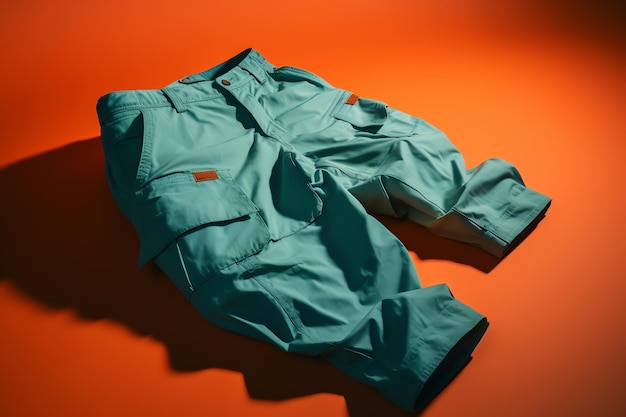 A green short pants on orange background