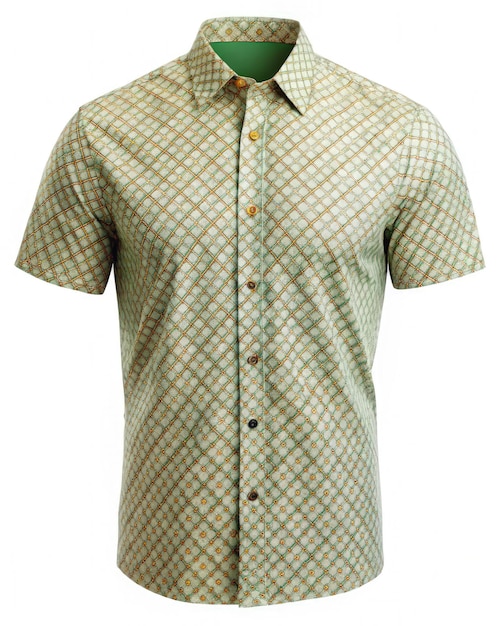 Green ShortSleeve ButtonDown Shirt With Geometric Pattern Generative AI