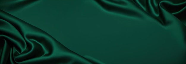 Green silk satin folds on shiny fabric banner template Generative AI