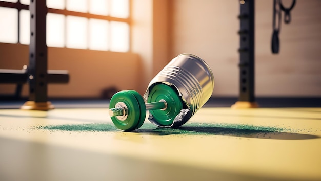 a green skateboard with a green wheel laying on the floor