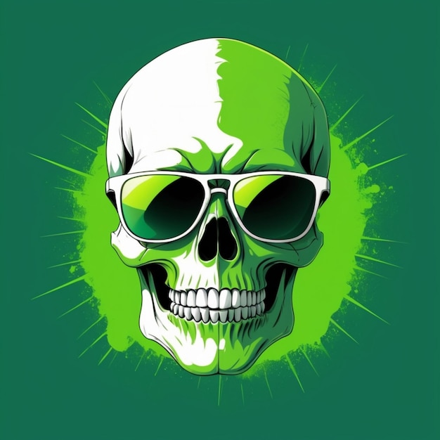 Photo a green skull and sunglasses with a green background with a green circle around it