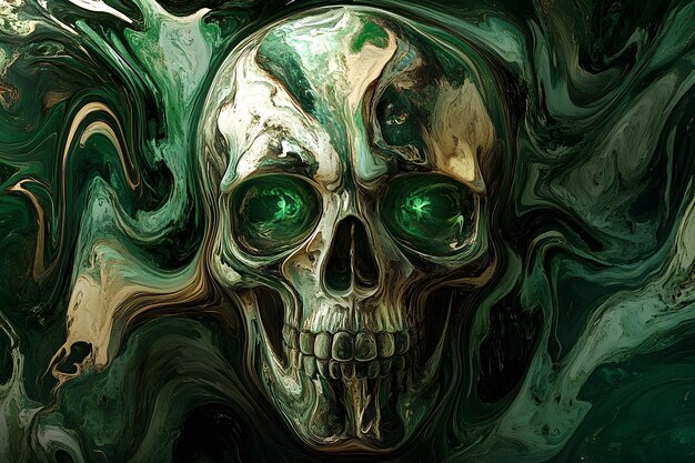 Photo a green skull with green eyes and a green background