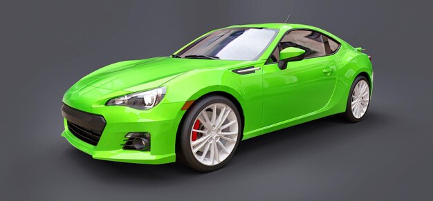 Green small sports car coupe 3d rendering