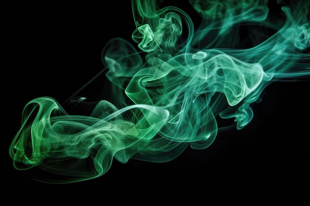 Green Smoke On Black Background Generative AI