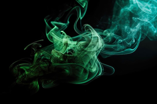 Green Smoke On Black Background Generative AI