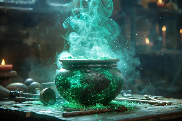 Green Smoke Rising From Cauldron