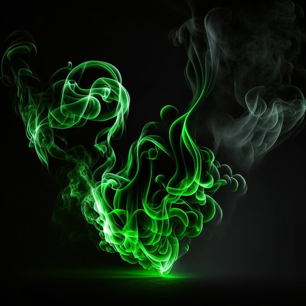 Green smoke spread on the black background