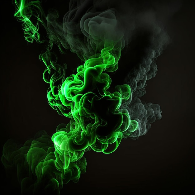 Green smoke spread on the black background