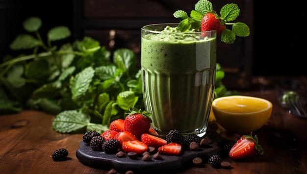 Green smoothie with fruits and vegetables