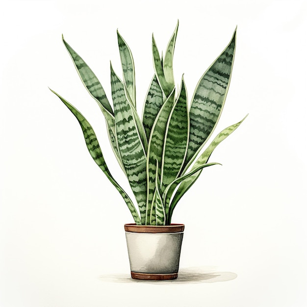 Green Snake Plant on white background generative AI