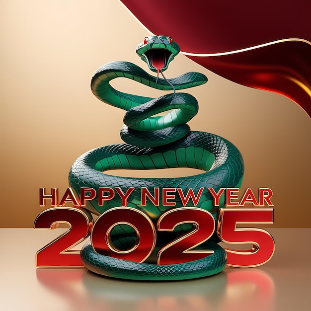 Photo a green snake with a red 2025 around it