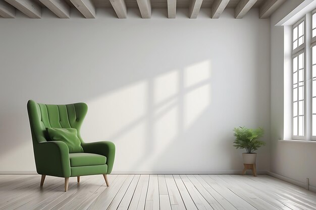 Green sofa in classic interior with window 3d render illustration