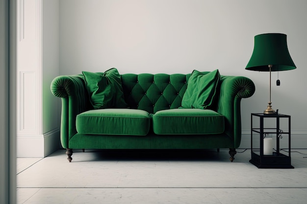 Green Sofa in Modern Interior Design Illustration Generative AI