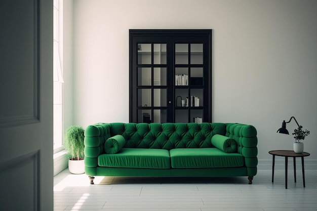 Green Sofa in Modern Interior Design Illustration Generative AI