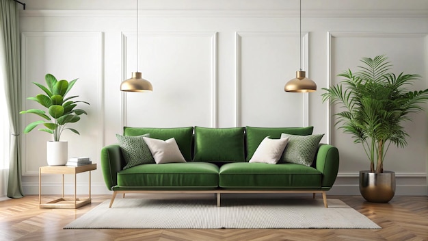 green sofa with a green sofa and a wooden frame