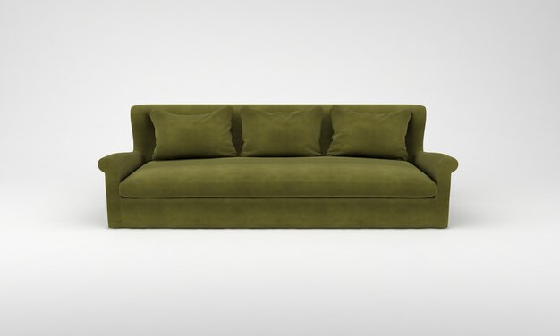 Green Sofa with pillows Front View furniture 3D Rendering