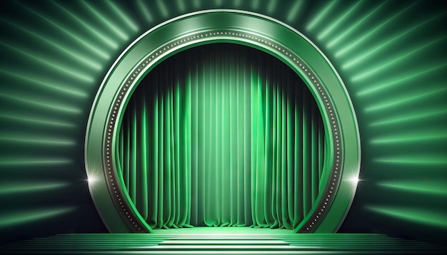 Green soft pastel Curtain Stage Award Background Trophy on green Carpet pastel Background Generative ai