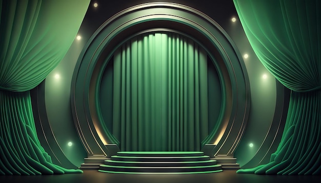 Green soft pastel Curtain Stage Award Background Trophy on green Carpet pastel Background Generative ai