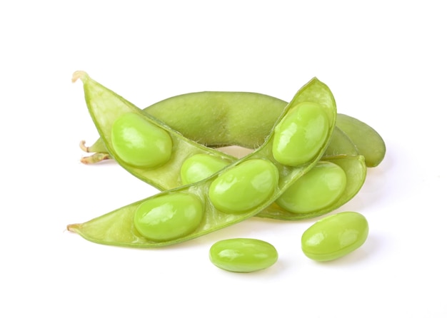 Green soy beans isolated on white background