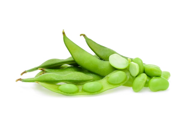 Green soybeans isolated on white background