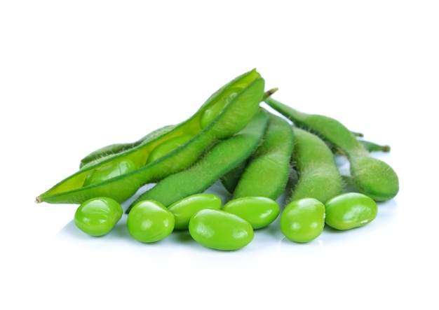 Green soybeans isolated on white