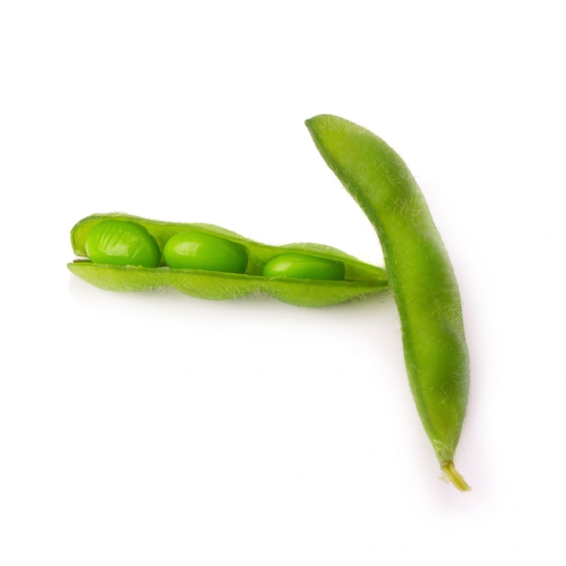 Green soybeans on white background