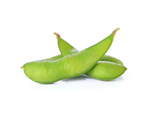 Green soybeans on white background