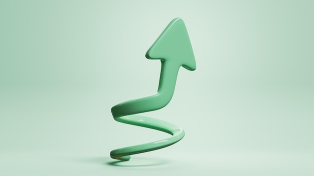 Green spiral arrow pointing up success growth concept 3d render