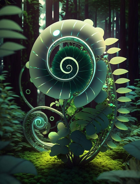 A green spiral with a spiral design on it