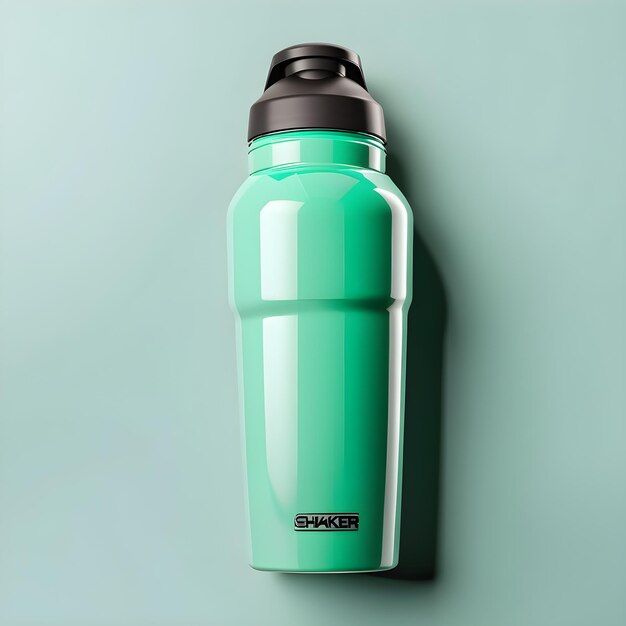 Green Sport Bottle Mockup Isolated On Blue Background 3D Rendering