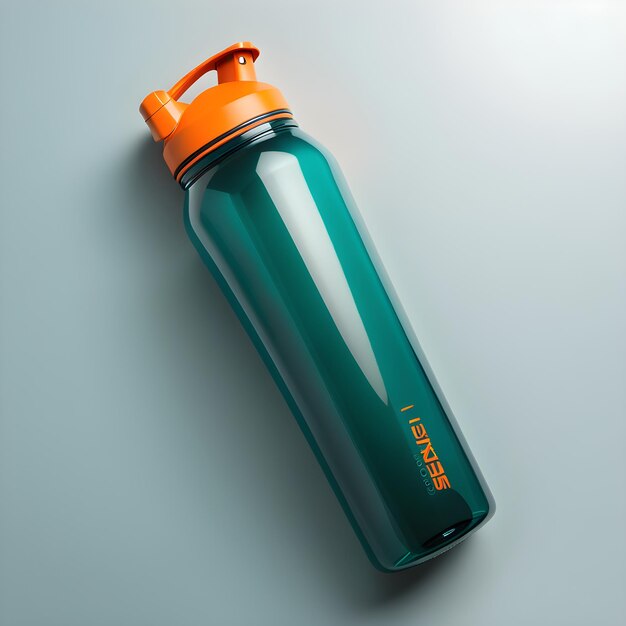 Photo green sport water bottle mockup on grey background 3d rendering