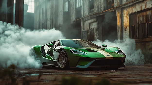 Photo a green sports car with a green stripe on the front