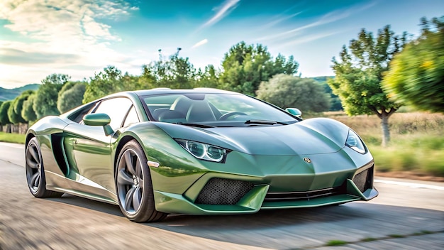 Photo a green sports car with a white headlight and a black roof