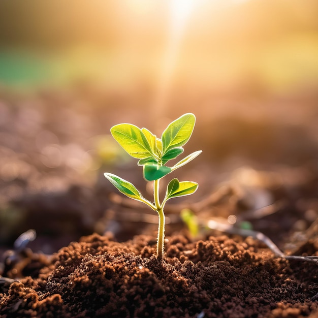 Green sprout growing out from soil