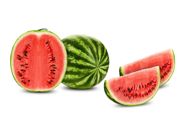 Green striped watermelon isolated on white with copy space for text images crosssection berry with p