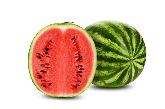 Green striped watermelon with half