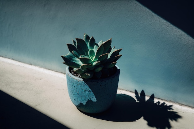 Green succulent in concrete plant pot Illustration AI Generative