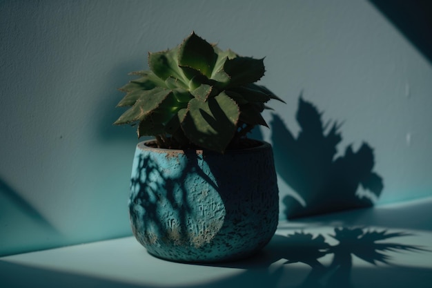 Green succulent in concrete plant pot Illustration AI Generative