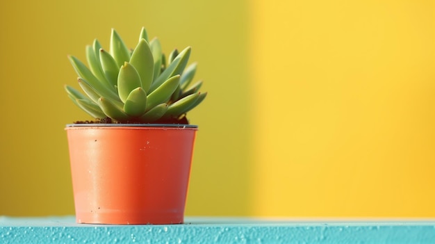 A green succulent plant stands against a vibrant yellow backdrop illustrating growth and life