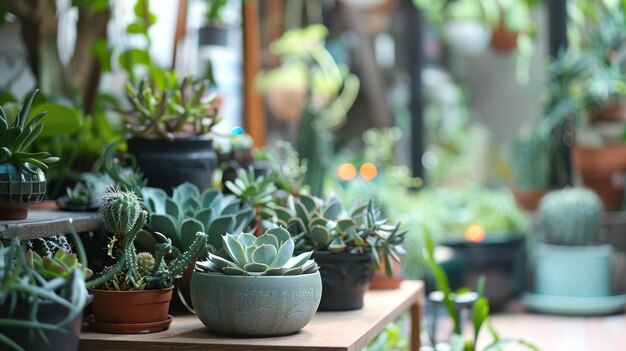 Green Succulents and Cacti in Pots Urban Jungle Home Decor