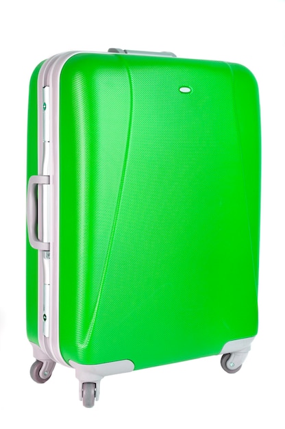 green suitcase on a white background