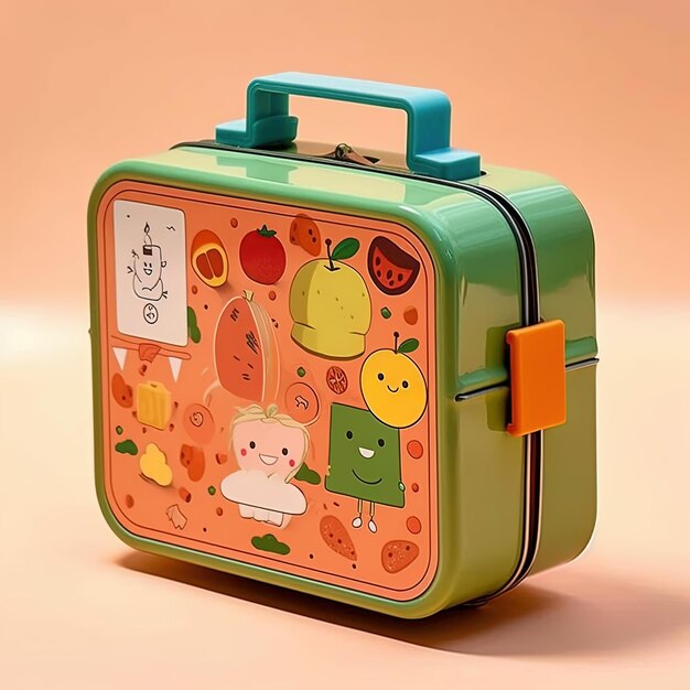 Photo a green suitcase with a sticker that says hello kitty on it