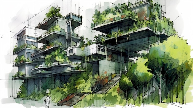 Green sustainable design sketch drawing Generative AI