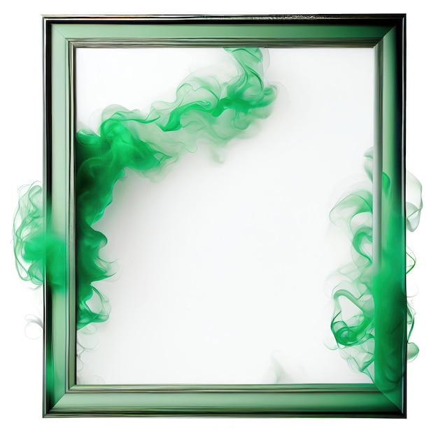 Green swirling smoke square frame isolated on white background