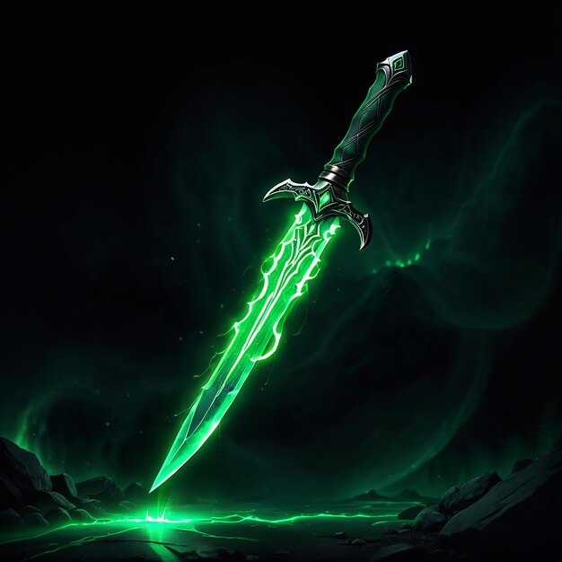 Photo a green sword with a green glow in the dark