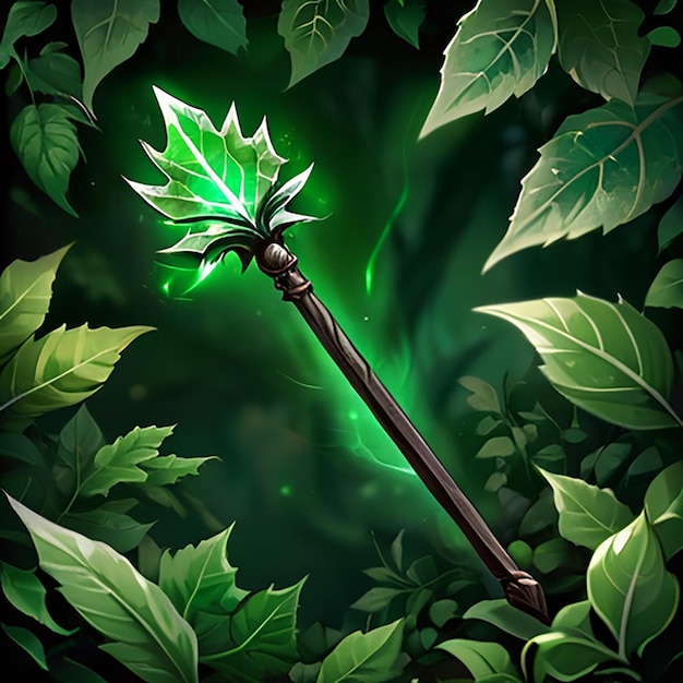 a green sword with a green light on the top of it