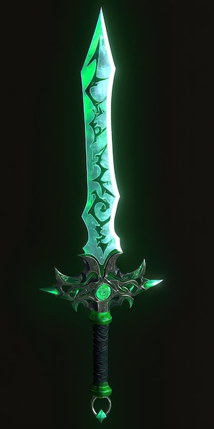 Photo a green sword with the word  god  on it