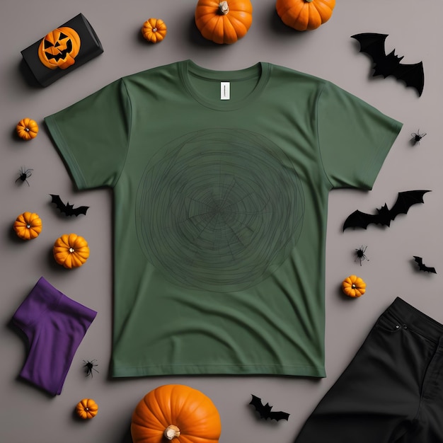 Photo a green t shirt with a black circle on it is hanging on a table