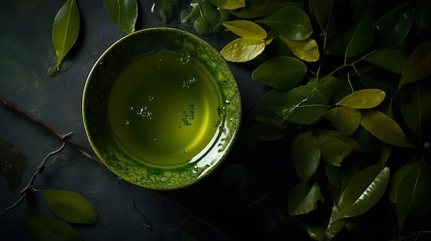 Green tea in a bowl with green liquid